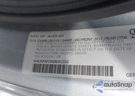 2016 Audi A6 2.0T Premium Plus z USA, uszkodzony, nr VIN WAUGFAFCXGN093334